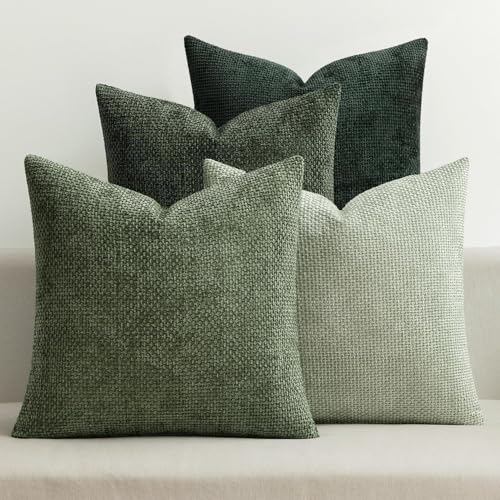 MIULEE Kissenbezug 40x40 cm Chenille Kissenhülle 4er Set GrünKissenbezüge Sofakissen Dekokissen WeicherCouchkissen Zierkissen Deko Bezug Sofakissenbezug für Wohnzimmer Schlafzimmer Kinder Büro