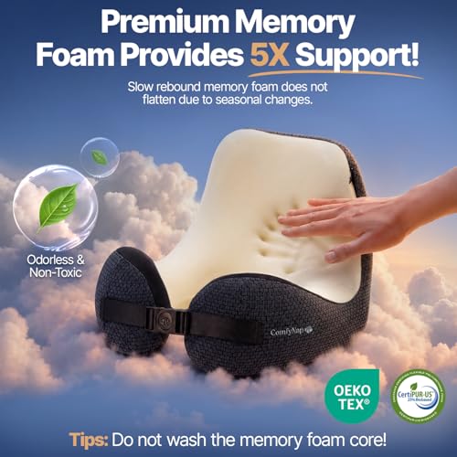 Image of ComfyNap Versatile Travel Neck Pillow for Airplane [Patented], 9 Positions in 3 Techniques, Plane Pillow with Pure Memory Foam, Travel Pillow with HeadRest Flight Sleep, Travel Essential - Mercury