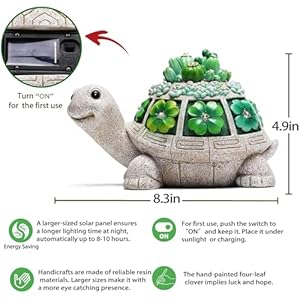 Turtle Solar Outdoor Light Garden Statue with Clover,Decoration for Patio,Yard,Lawn,Gifts for Women Mom Grandma Turtle Solar Outdoor Light Garden Statue with CloverDecoration for PatioYardLawnGifts for Women Mom Grandma