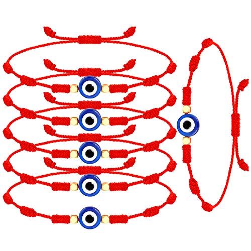 Hicarer 6 Pcs Evil Eye 7 Knot Lucky Bracelets Adjustable Red String Bracelets Amulet for Women Men Protection
