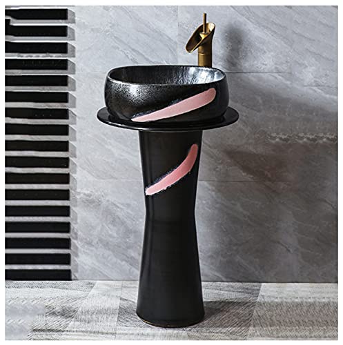 GLJTUO Bathrooms Ceramic Luxurious Pedestal Basin Round Freestanding Sink Pedestal Lavatory Sink Standalone Art Ceramic wash Basin for Indoor and Outdoor,L (I)