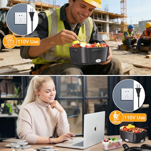 Image of Vingud Electric Lunch Box for Adults, Heated Lunch Box Food Warmer, 80W Portable Heating Lunchbox for Men /Car /Truck with 1.5L Stainless Steel Container, 12V /24V /110V Lonchera Electrica Portatil Gift
