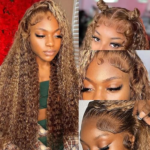Image of 13x6 Ombre Deep Wave Lace Front Wigs Human Hair Honey Blonde Wig 34inch