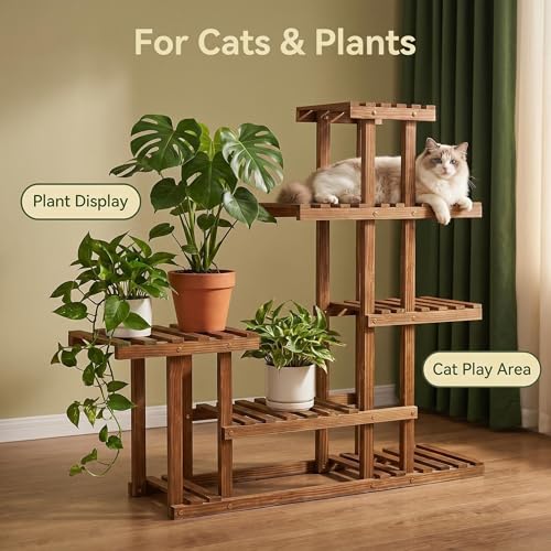 Árbol para Gatos y Soporte para Plantas 2 en 1 de Madera Maciza miniatura 5