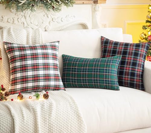 Image of AQOTHES Christmas Plaid Decorative Throw Pillow Covers Green Blue 12x20