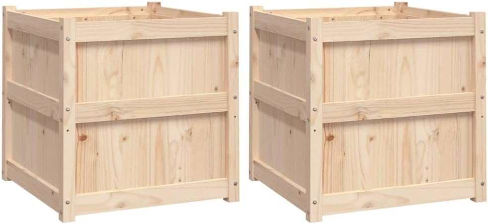23.6" Rustic Pine Wood Planter Box Set of 2, Square Raised Garden Bed Outdoor, Solid Wood Elevated Flower Bed for Patio Balcony Yard