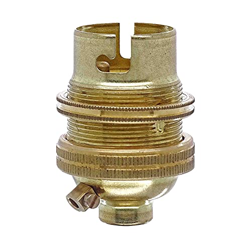 B22d Lampenfassung Metall vermessingt 230V Fassung Bajonett Sockel Gewindemantel mit Schraubring Feingewinde M10x1