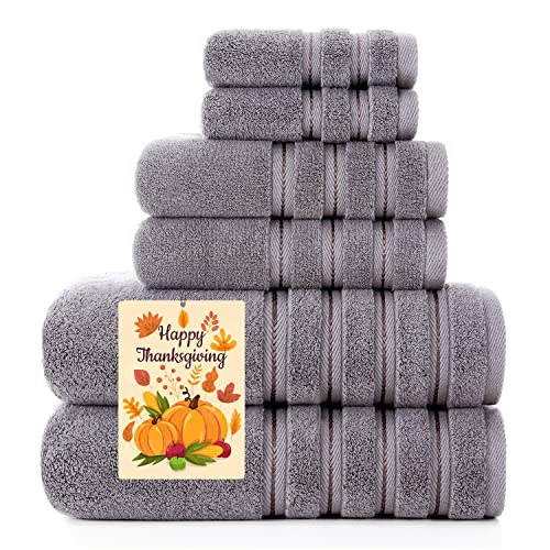 Luxury Turkish Towels Bathroom Sets Clearance 6 Piece Bath Towel Set - 2 Bath Towels, 2 Hand Towels, 2 Washcloths, Super Soft Highly Absorbent Grey