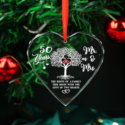 Image of 50th Anniversary Ornament 2024 - Heart Crystal Glass 50 Years of Love Keepsake for Christmas Tree - Perfect 50th Wedding for Couples and Parents