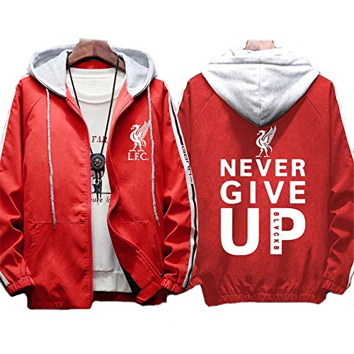 メンズフード付きジャケットフットボールクラブスウェットシャツとともにリバプール-You'll Never Walk Alone logoファンスポーツフルジップコートパーカーフーデッドユニセックス,赤,XXL