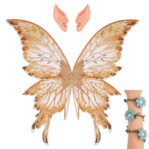 whitefeather Adult Fairy Wings Shimmering Transparent Angel Wings for Halloween Costume Accessories (golden)