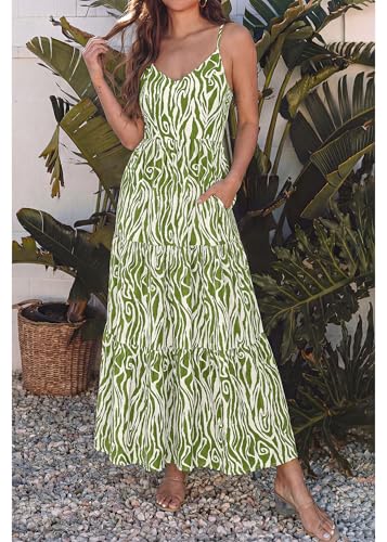 Image of KIRUNDO Sundresses for Women 2026 Spring Summer | Boho Floral Print Hawaiian Style, Sleeveless Spaghetti Strap, With Pockets, Beach Vacation Cruise Flowy Maxi Dress