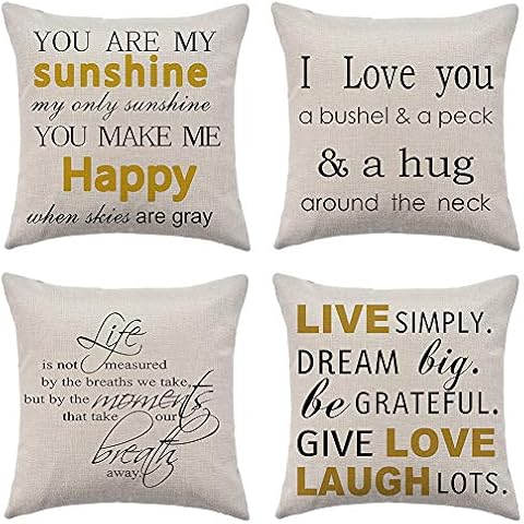 WFLOSUNVE Throw Pillow Covers 18x18 Inch Set of 4 Faux Linen for Couch and Sofa, Inspirational Quotes You are My Sunshine Decorative Cushion Cases Cover
