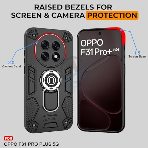 Image of AESTMO Oppo F31 Pro Plus 5G Back Case Cover | Tough Armor Bumper | Ring Holder & Kickstand in-Built | 360 Degree Protection Cover for Oppo F31 Pro Plus 5G (Black)