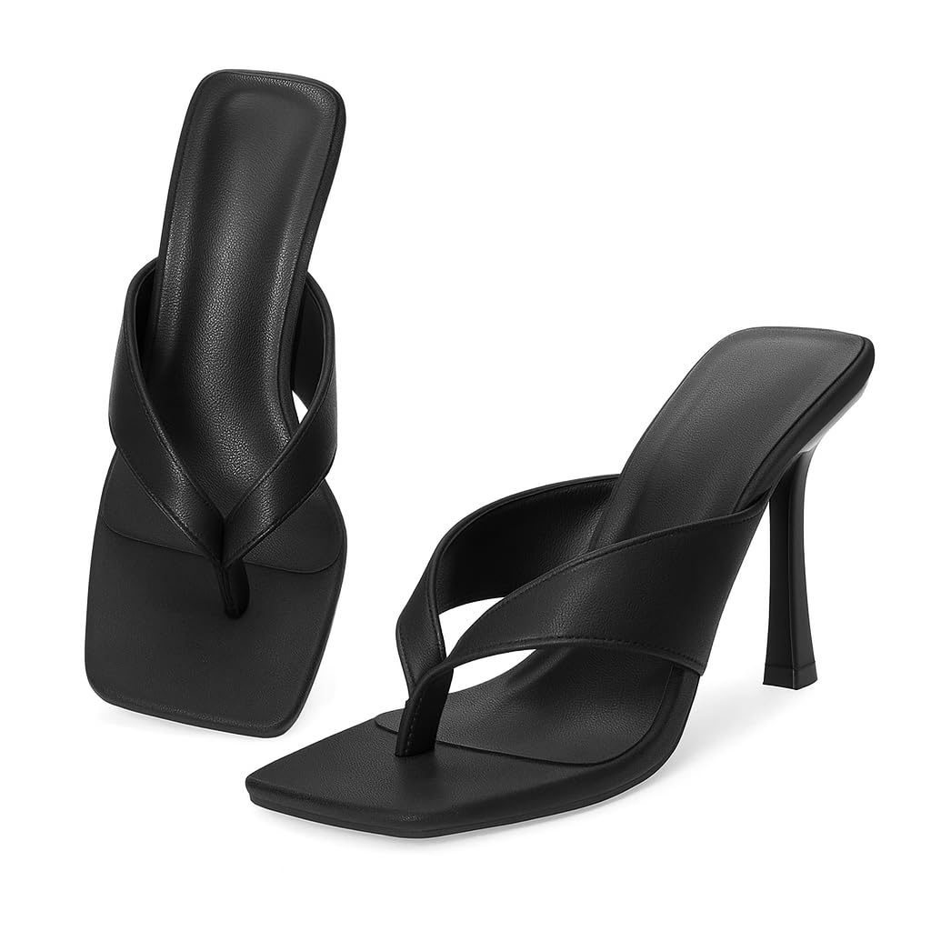 Women's Pencil Heel Slip-On Sandals – Premium Faux Leather Heels for Party, Casual & Office Wear | Comfortable Square Toe Heeled Slides for Modern Women 1317-1319-image-37