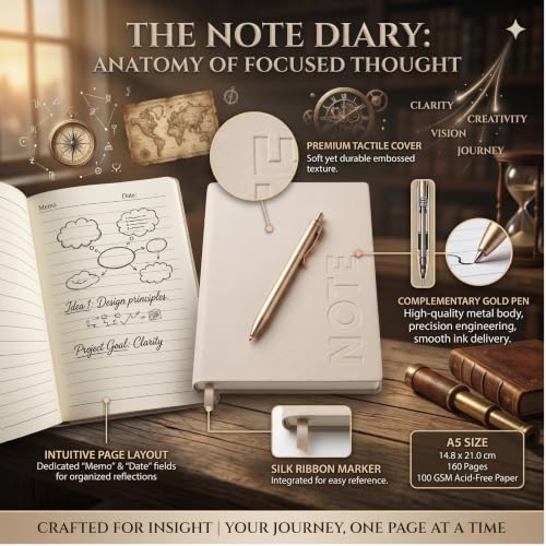 Image of A5 Premium Leatherette Diary Notebook with Metal Pen, Ruled Journal for Office Meetings, Daily Planner, Business Notebook, Writing Journal, Work Organizer, Executive Notebook for Men & Women