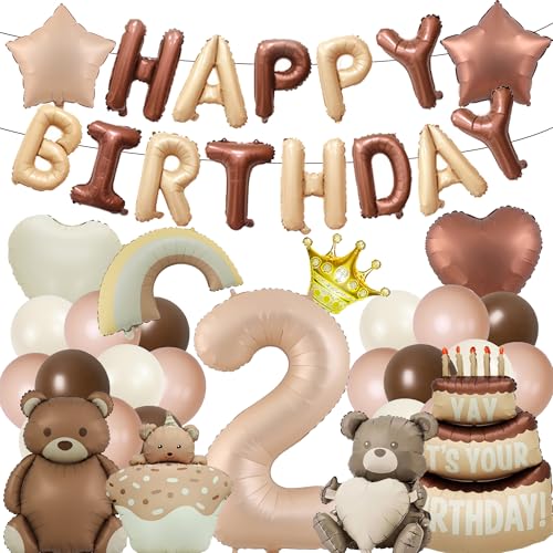 Deko 2. Geburtstag Mädchen Junge - Bär Geburtstagsdeko Luftballons Set...