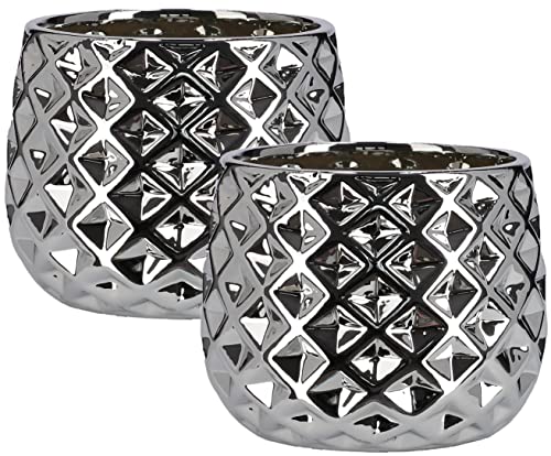 KOTARBAU® 2er Set Keramik-Blumentopf Übertopf Ø 13 cm für Blumen Pflanzen Silber