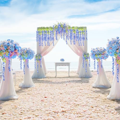 12pcs Royal Blue Artificial Wisteria Flower Vines, 3.77ft Runner Garland, Silk, Plastic, Metal image 5