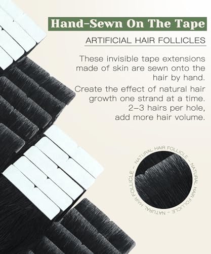 Image of SURNEL Injected Tape in Hair Extensions 14 Inch Natural Real Human Hair Extension Jet Black Upgraded Seamless Remy Invisible Tape in Extensions 20Pcs 30g(#1,14)