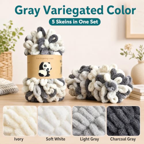 Image of Loop Yarn 5Packs,Shenlin Chunky Chenille Yarn for Hand Knitting Baby Blanket,Machine Washable Polyester Fluffy Thick Bulky Yarn for Scarfs,Craft Projects