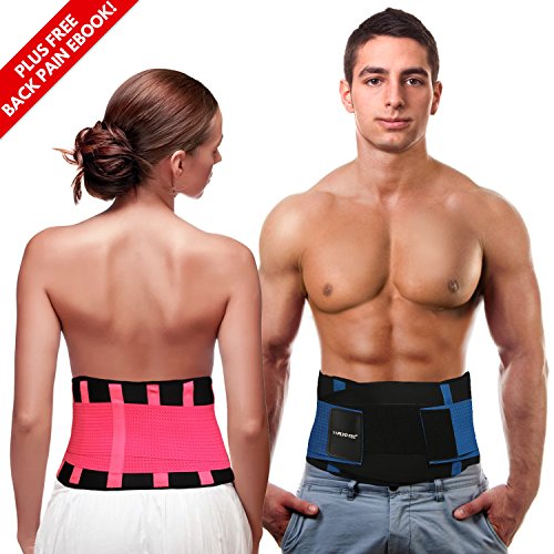 Back Brace Support Belt - Back Support for Men & Women with Adjustable Straps – Provides Back Pain Relief, Sciatica Relief and Lumbar Support – by PLYO-TEC (Blue, S)