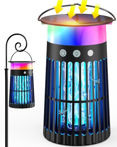 Anysun Matainsectos Solar Eléctrico, Trampa para Mosquitos Recargable e Impermeable IP44, Luz LED 360° con Rejilla de Alta Tensión para...