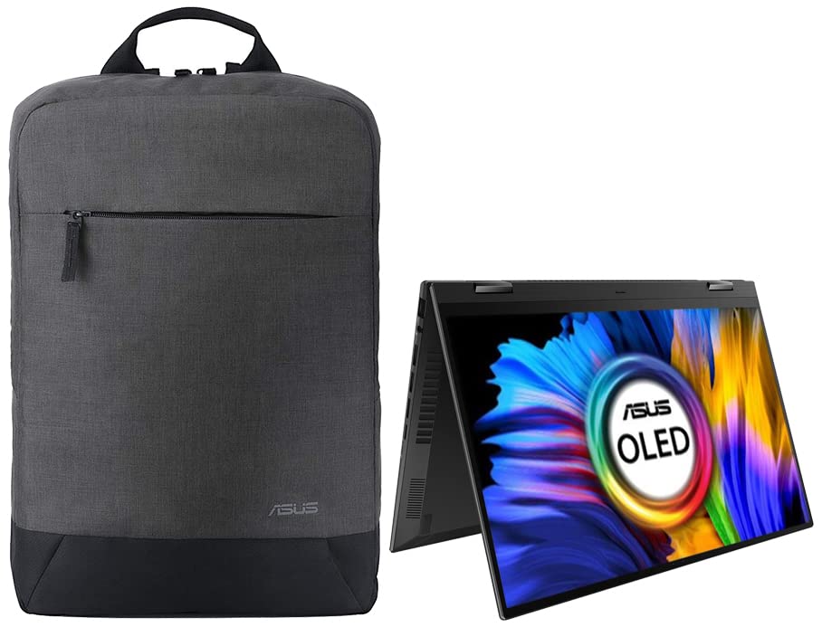 Image of ASUS Zenbook 14 Flip OLED (2022), 14-inch (35.56 cm) 2.8K OLED Touch 90Hz, AMD Ryzen 5 5600H, 2-in-1 Laptop, UN5401QA-KN511WS + BP1504 15.6 inch (39.62 cms) Backpack (Black)