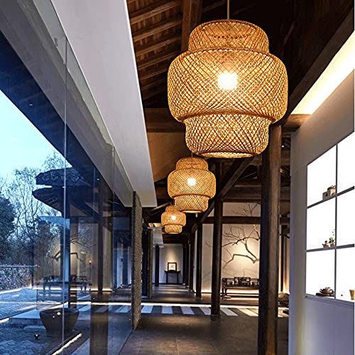 Lampe suspendue rustique en bambou tissé avec douille E27 pour décoration de maison