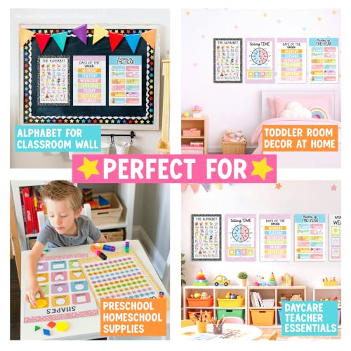 Image of Hadley Designs 16 Educational Posters for Classroom Decor - Learning Posters for Toddlers 1-3, Alphabet for Classroom Wall, Daycare Essentials, Homeschool Posters Preschool, Pastel Playroom Decor