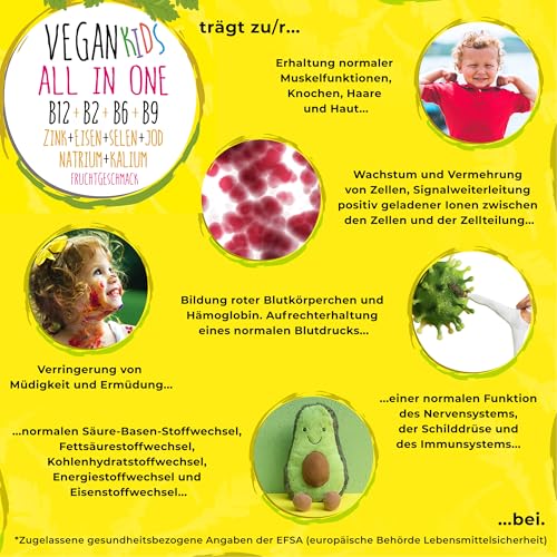 Vegan Kids All-in-One Tropfen - Vitamin B12+B2+B6+B9 Folsäure + Zink + Eisen + Selen + Natrium + Kalium + Jod - Komplex mit natürlichem… – Ansicht 3