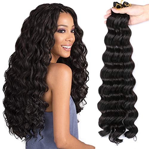 Ocean Wave Crochet Hair 6 Packs 20 inch Deep Wave Twist Braiding Hair Loose Wave Synthetic Hair Crochet Braids Hair Extension (20"-6packs, 1B#)