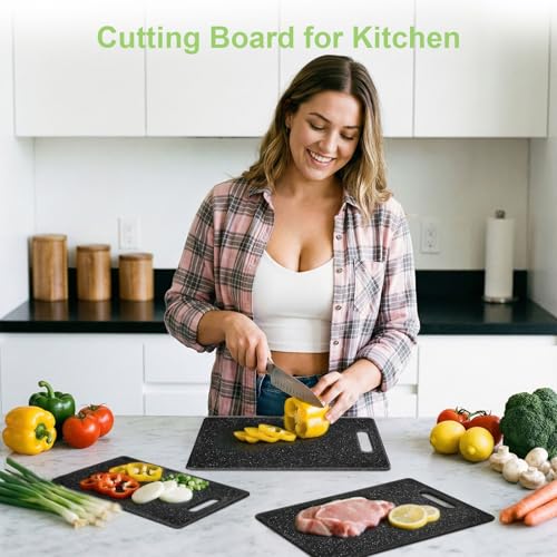 Set de 3 tablas de cortar plásticas negras con mango miniatura 2
