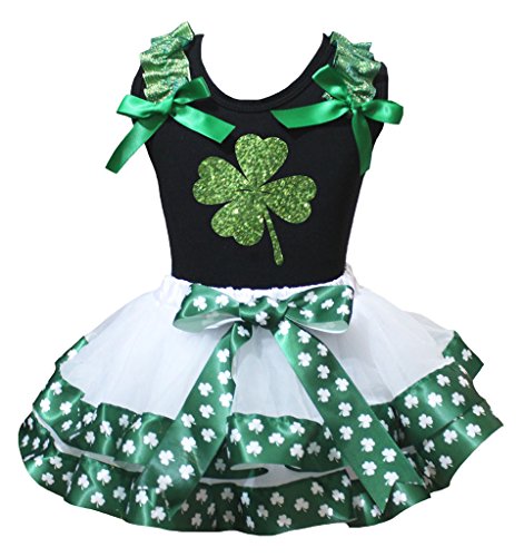 Chemise noire minette bébé trèfle bling et jupe pétale blanc vêtement fille 0 à 8 ans