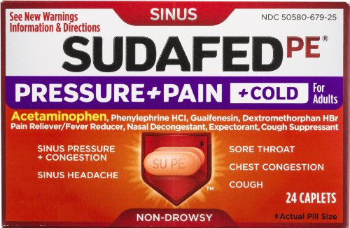 Sudafed PE Pressure Plus Pain Cold Caplet, 24 Count