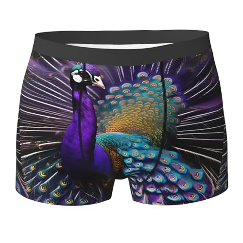 Purple Peacock Print Essential Boxer Briefs,Elasticated Trunks For Men,Men'S Underwear Boxer Briefs
