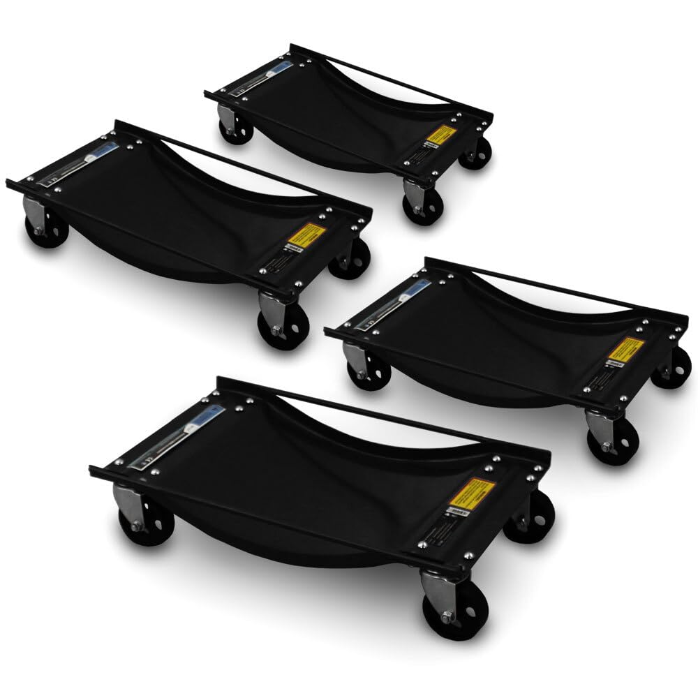 BITUXX 4 Stück Rangierhilfe für PKW Auto Rangierroller Rangierheber Wagenheber Roller Belastbar bis 450 kg pro Rangierroller Schwarz