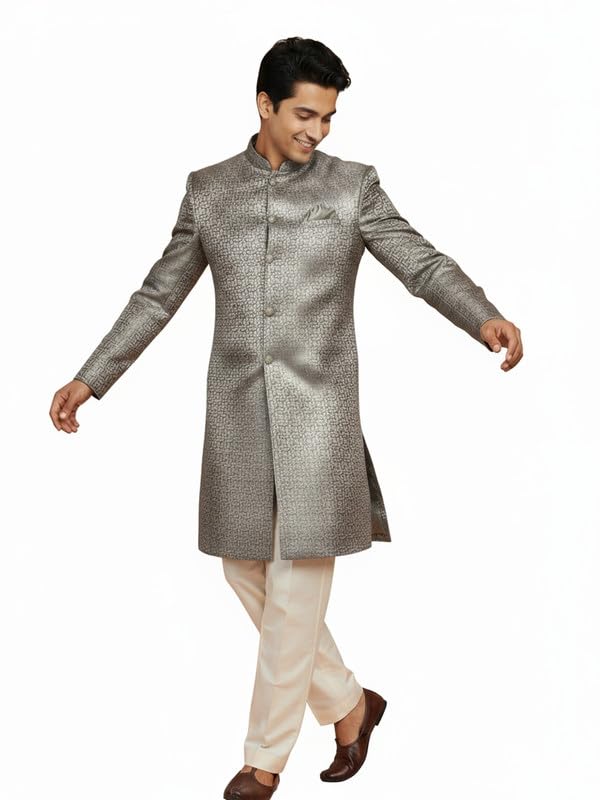 Men’s Sherwani Trouser Set – Jacquard Silk Blend Traditional Outfit for Men - Festive & Wedding Ethnic Wear - Elegant & Comfortable-image-9
