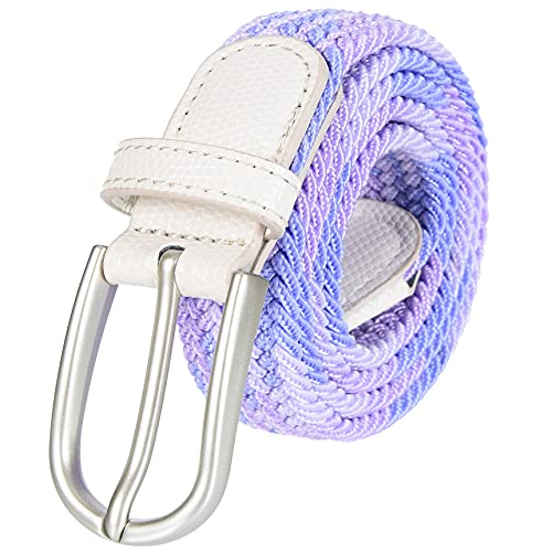 univo colors Multicolor Braided Elastic Stretch Oval Satin Nickel Pin Buckle Leather Loop End Tip For Women Girls Junior (Lavender Purple L)