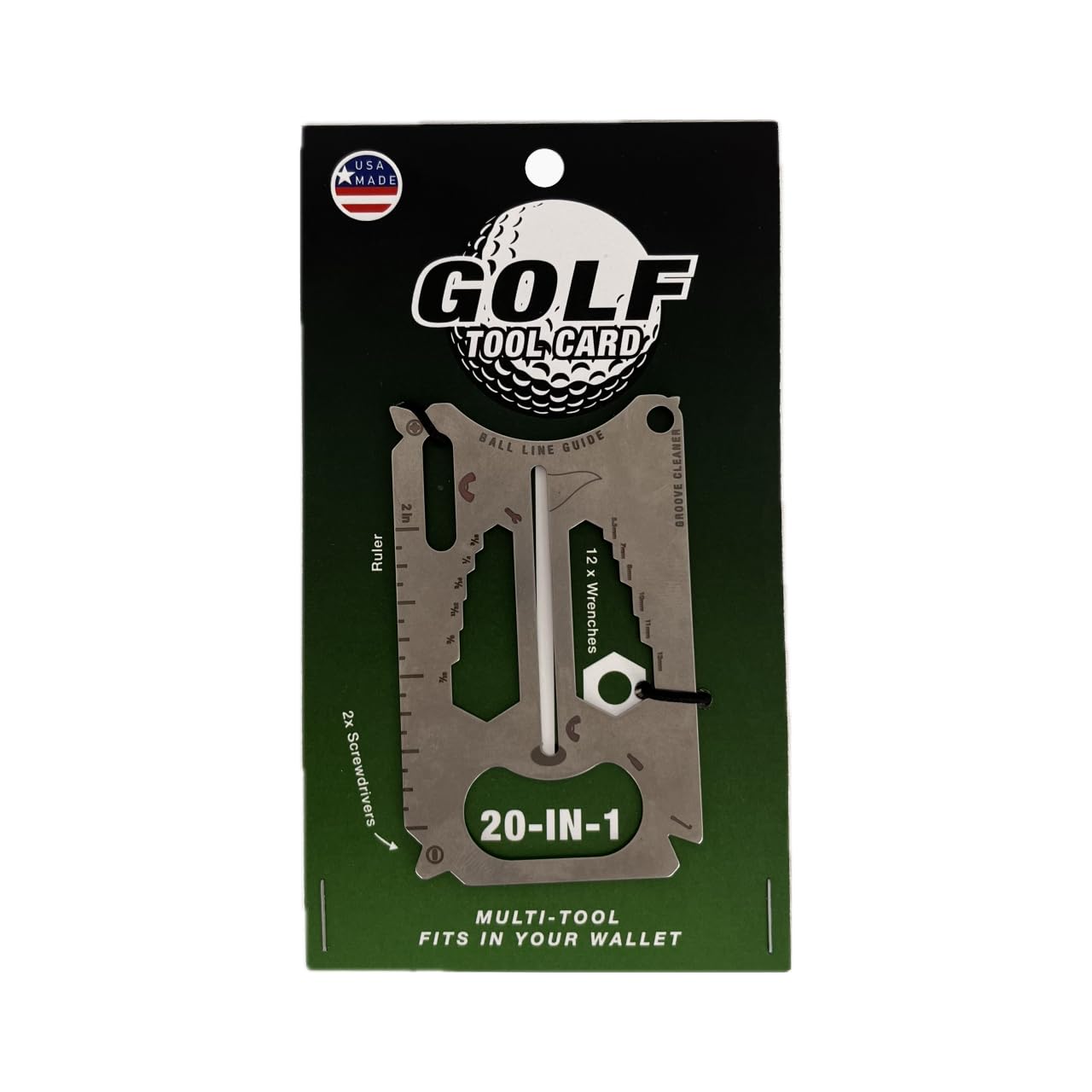 Golf 20-in-1 Credit Card Multi-Tool | Zootility | Divot Tool, Groove Cleaner, Ball Line Guide & More | Stainless Steel, Made in USA