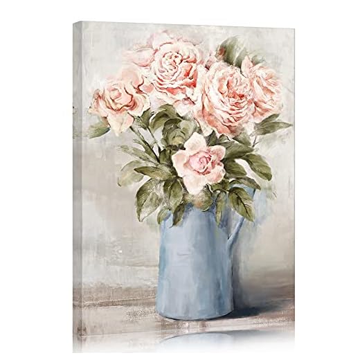 SUMGAR Rosa blommor duk bild ros hus konstverk vintage blommig oljemålning blå flaska hus blomma väggmålning shabby chic dekoration för kvinnor flickor sovrum vardagsrum 30 x 40 cm
