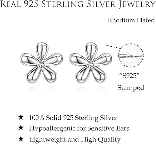 Miniatura 6 de Reffeer Solid 925 Sterling Silver Daisy Stud Earrings Flower for Women Teens Tiny Flower Stud Earrings Spring