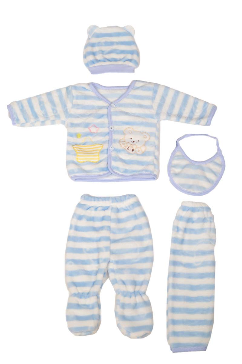 Newborn Gift Set/Baby Shower Gift Pack (Cap,Bib,Top And Bottom 2 Piece) Set Of 5,Blue-image-38