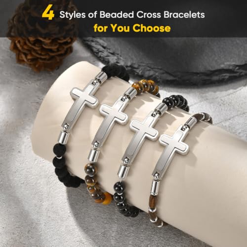 Cross Beaded Bracelet for Men-Christian Bracelets with Cross,Black Onyx - image 6