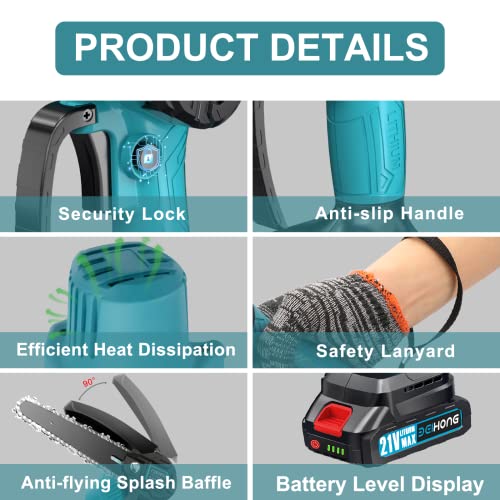 Mini-Kettensäge mit Akkus 6 Zoll, Tragbare Mini Elektro-Kettensäge mit Sicherheitsschloss, mit Schnellladegerät für Garten, Holzschneiden und Astscheren – Bild 6