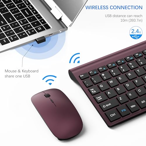 Image of Wireless Keyboard and Mouse Ultra Slim Combo, TopMate 2.4G Silent Compact USB 2400DPI Mouse and Scissor Switch Keyboard Set with Cover, Batteries Included, for PC /Laptop /Windows /Mac - Wine Black