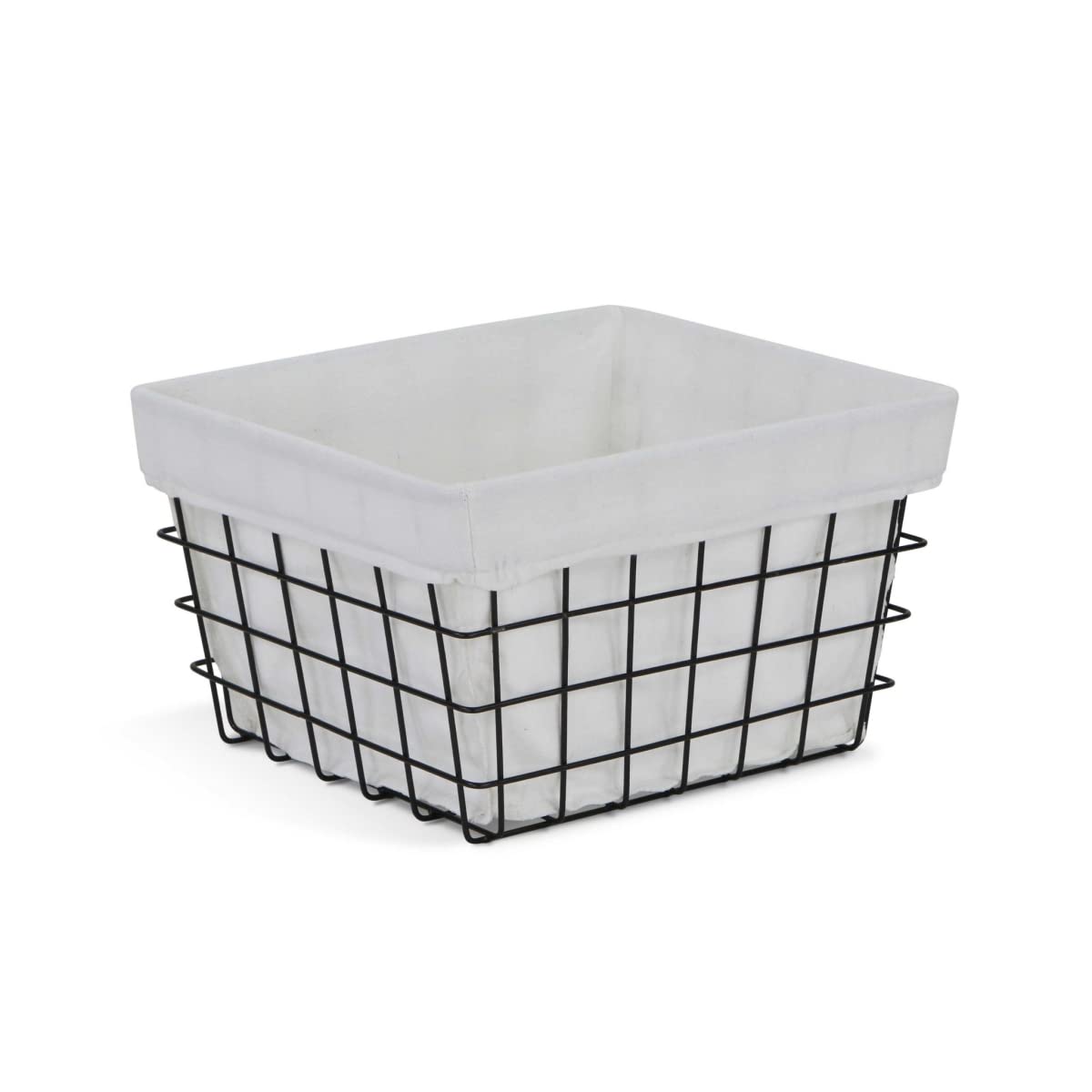Rectangular White Lined & Metal Wire Storage Basket