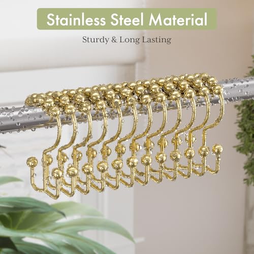 Image of Amazer Gold Shower Curtain Hooks Rings, Stainless Steel Shower Curtain Rings, 12Pcs Double Glide Shower Hooks for Bathroom Shower Curtain Rods Dual Rust-Resistant Shower Rings