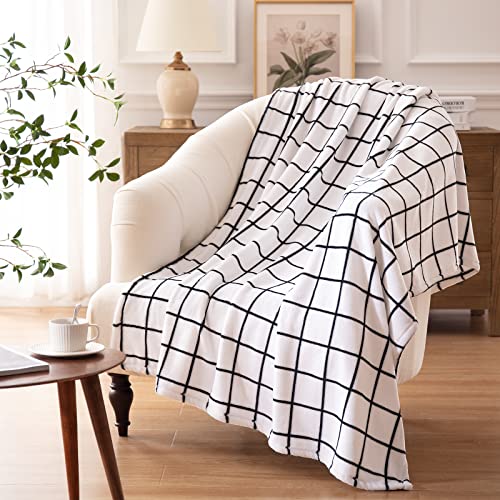 Bertte Fleece Throw Blanket Super Soft Cozy Warm Lightweight Throw For Sofa Couch Luxury Decorative Velvet Pattern Bed Blanket - 50"X 60", Black And White #TOP6