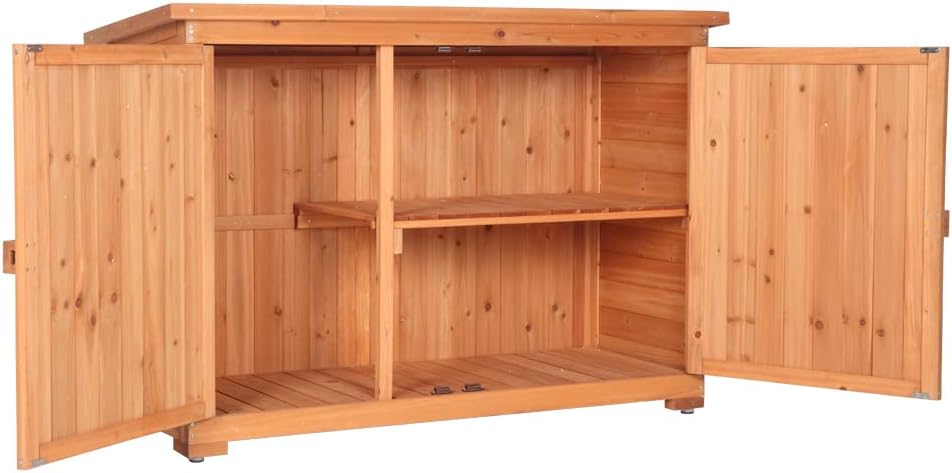 Sturdy Fir Wood Outdoor Storage Cabinet with Sloped Asphalt Roof for Garden Tools, Lawn Equipment, and Yard Accessories